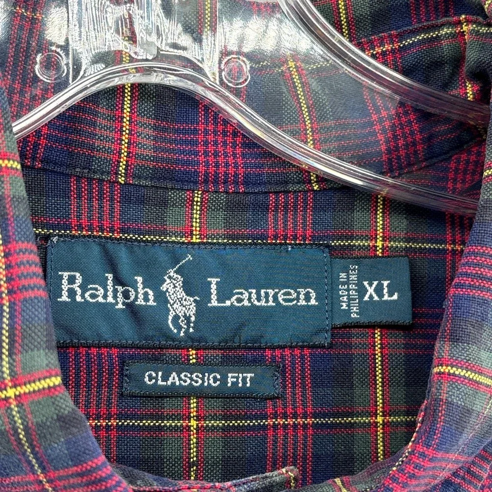 Ralph Lauren Shirt Mens XL Plaid Red Button Down Tartan Oxford Vintage Polo‎